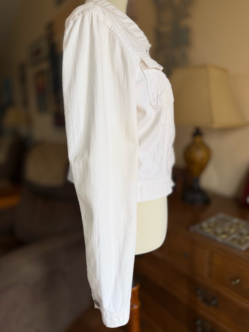 Vintage Tapemeasure by Anthropology Cropped White Jean Jacket - Picture 4 of 16